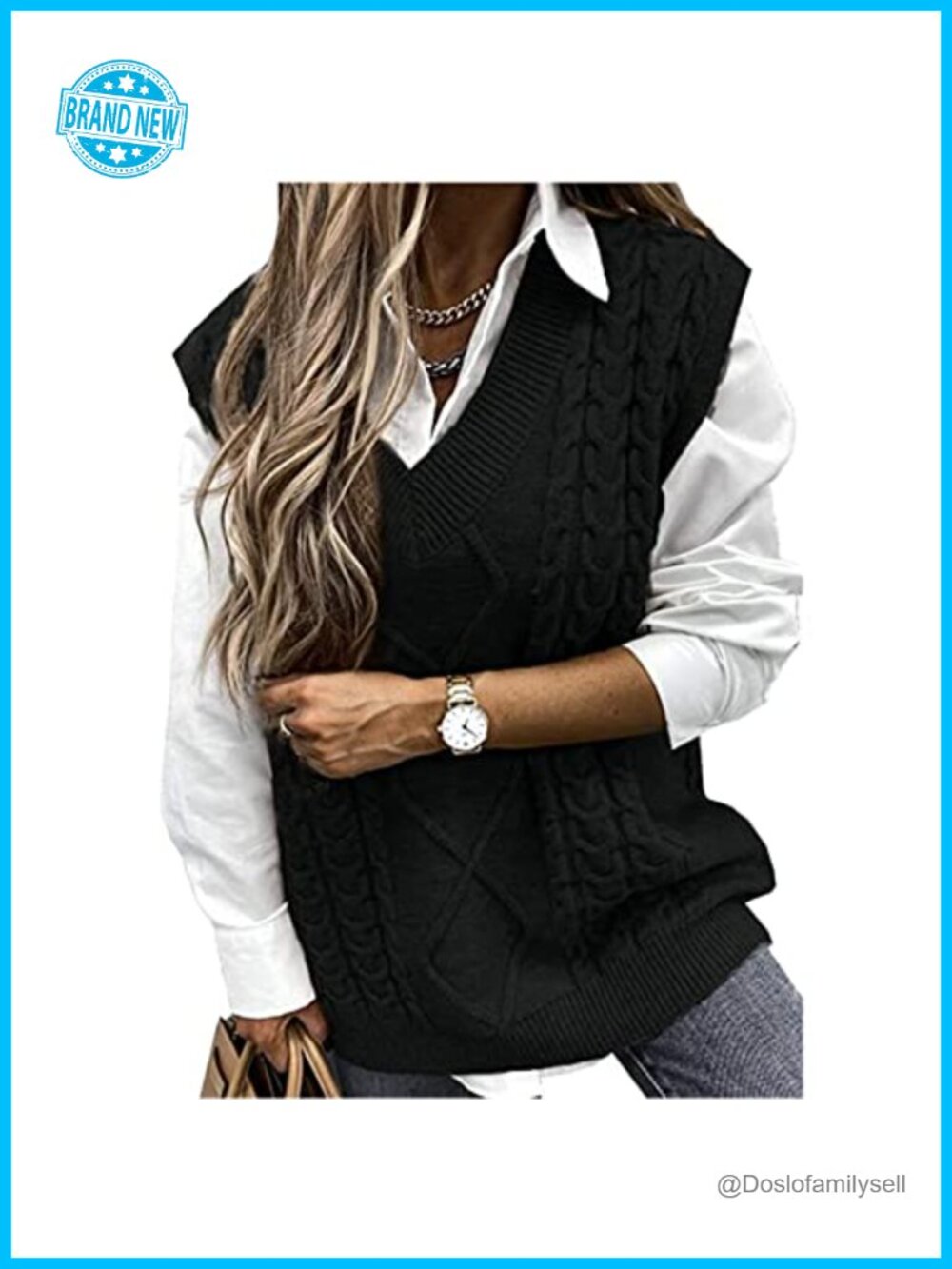 Loose Knitted Sleeveless V Neck Long Sweater Vest Pullover Top